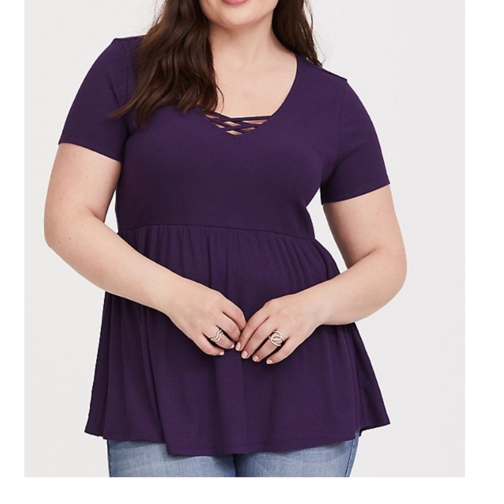 “SUPER SOFT PURPLE RIBBED BABYDOLL TEE”